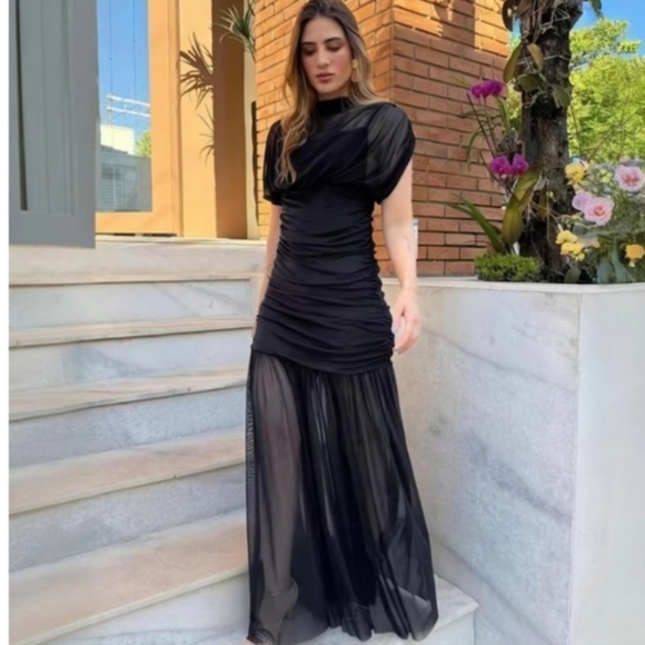 Zara Draped Midi Dress Black - Picture 8 of 16